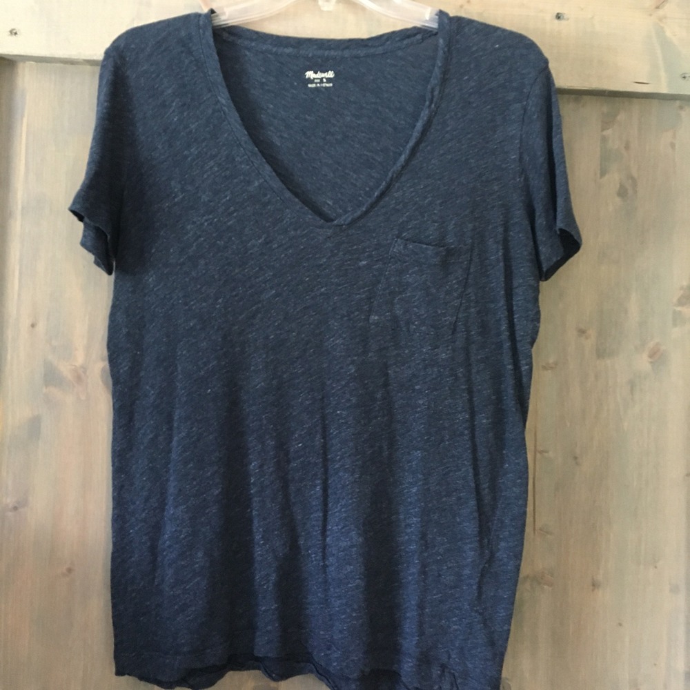 Madewell V-Neck Pocket Tee Womens Size S Navy Blue Lightweight Slub Cotton 04346